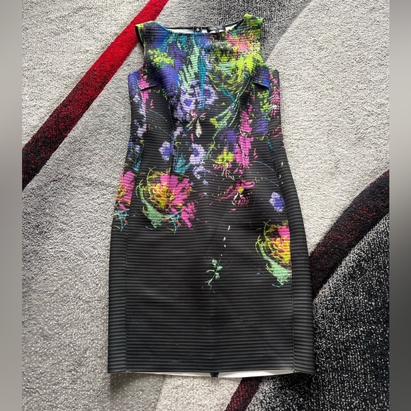 Rickie Freeman Teri Jon Floral Artsy Print Pleated Sheath Dress - Picture 1 of 4